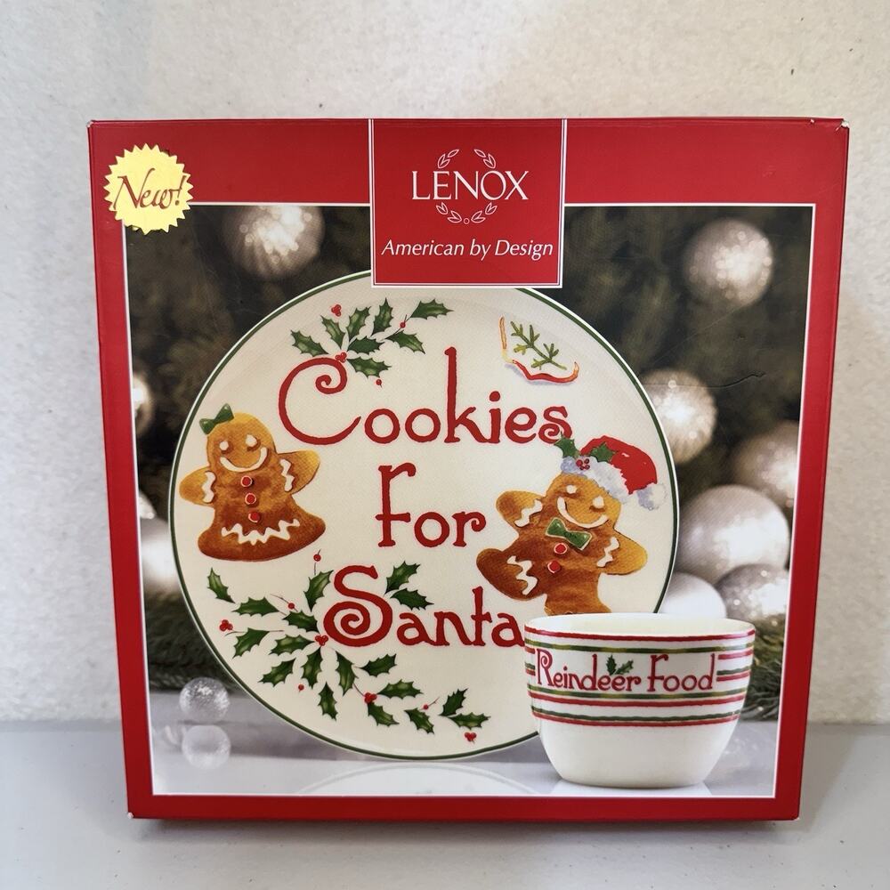Lenox Countdown ‘til Christmas Cookies For Santa 2-Piece Set Plate & Bowl NIB